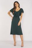 Elegant Ruffle Neckline Midi Dress for Summer Evenings