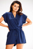 Airy Summer Jumpsuit with Overlap Neckline & Stitched Collar