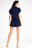 Airy Summer Jumpsuit with Overlap Neckline & Stitched Collar