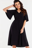 Flared Viscose Dress with Elastic Waist and Wide Sleeves