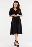 Flared Viscose Dress with Elastic Waist and Wide Sleeves