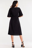 Flared Viscose Dress with Elastic Waist and Wide Sleeves