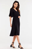 Flared Viscose Dress with Elastic Waist and Wide Sleeves