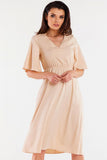 Viscose Flared Dress with Elastic Waistband and Wide Sleeves