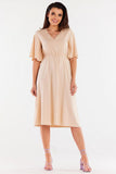 Viscose Flared Dress with Elastic Waistband and Wide Sleeves
