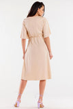 Viscose Flared Dress with Elastic Waistband and Wide Sleeves