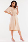 Viscose Flared Dress with Elastic Waistband and Wide Sleeves