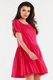 Ruffled Bottom Viscose Dress with Short Sleeves