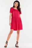 Ruffled Bottom Viscose Dress with Short Sleeves