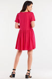 Ruffled Bottom Viscose Dress with Short Sleeves