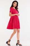 Ruffled Bottom Viscose Dress with Short Sleeves