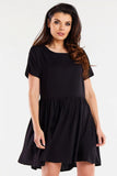 Ruffled Bottom Viscose Dress with Short Sleeves