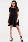 Ruffled Bottom Viscose Dress with Short Sleeves