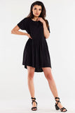Ruffled Bottom Viscose Dress with Short Sleeves