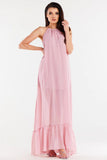 Flowy Chiffon Dress with Ruffle Hem and Tied Straps