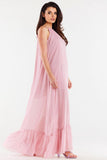 Flowy Chiffon Dress with Ruffle Hem and Tied Straps