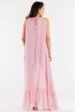 Flowy Chiffon Dress with Ruffle Hem and Tied Straps