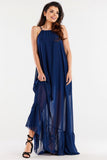 Chiffon Dress with Ruffle Hem and Tied Straps
