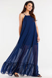 Chiffon Dress with Ruffle Hem and Tied Straps