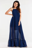 Chiffon Dress with Ruffle Hem and Tied Straps