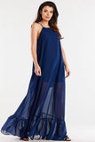 Chiffon Dress with Ruffle Hem and Tied Straps