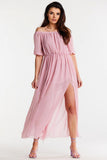 Chic Long Chiffon Dress with Slits and Elastic Details