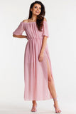 Chic Long Chiffon Dress with Slits and Elastic Details