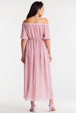 Chic Long Chiffon Dress with Slits and Elastic Details