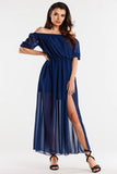 Elegant Long Chiffon Dress with Slits and Elastic Details