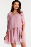 Chiffon Dress with Ruffle Hem and 3/4 Sleeves