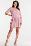 Chiffon Dress with Ruffle Hem and 3/4 Sleeves