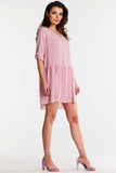 Chiffon Dress with Ruffle Hem and 3/4 Sleeves