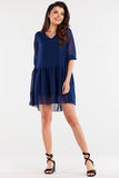 Chiffon Dress with Ruffle Hem and 3/4 Sleeve Detail
