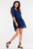 Chiffon Dress with Ruffle Hem and 3/4 Sleeve Detail