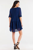 Chiffon Dress with Ruffle Hem and 3/4 Sleeve Detail