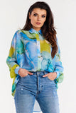 Ruffled Sleeve Oversize Chiffon Shirt with Button Closure