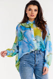 Ruffled Sleeve Oversize Chiffon Shirt with Button Closure