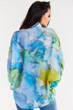 Ruffled Sleeve Oversize Chiffon Shirt with Button Closure