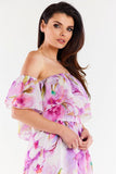 Chiffon Blouse with Ruffled Sleeves and Elastic Neckline