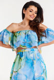 Elegant Ruffled Chiffon Blouse with Elastic Neckline