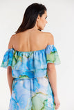 Elegant Ruffled Chiffon Blouse with Elastic Neckline