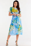 Chiffon Dress with Elastic Waist and Flared Hem Design