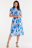 Chiffon Dress with Elastic Waist and Adjustable Belt