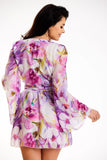 Chiffon Kimono Dress with Elastic Waist and Pleated Neckline