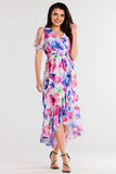 Asymmetrical Chiffon Dress with Ruffle and Belted Waist
