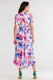 Asymmetrical Chiffon Dress with Ruffle and Belted Waist