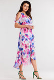 Asymmetrical Chiffon Dress with Ruffle and Belted Waist