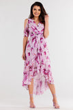 Asymmetrical Chiffon Dress with Ruffle and Belted Waist