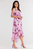 Asymmetrical Chiffon Dress with Ruffle and Belted Waist