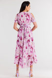Asymmetrical Chiffon Dress with Ruffle and Belted Waist
